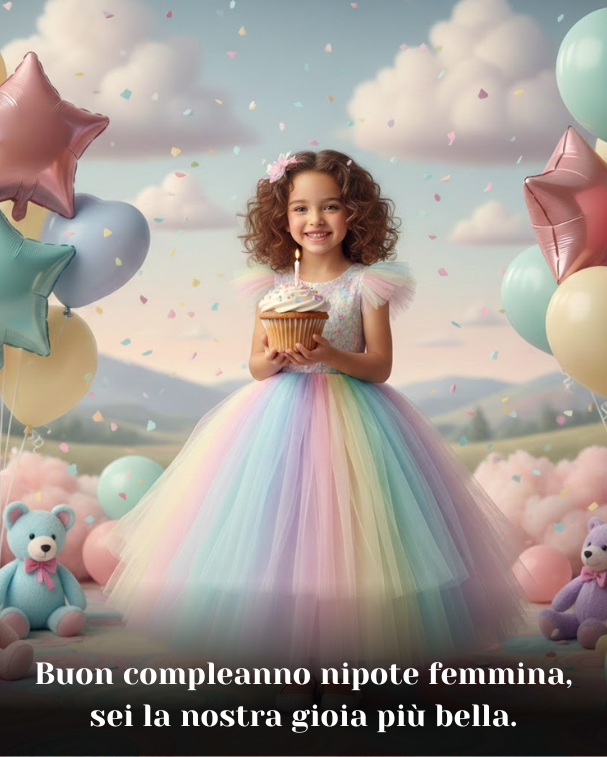Buon compleanno nipote femmina, sei la nostra gioia più bella.