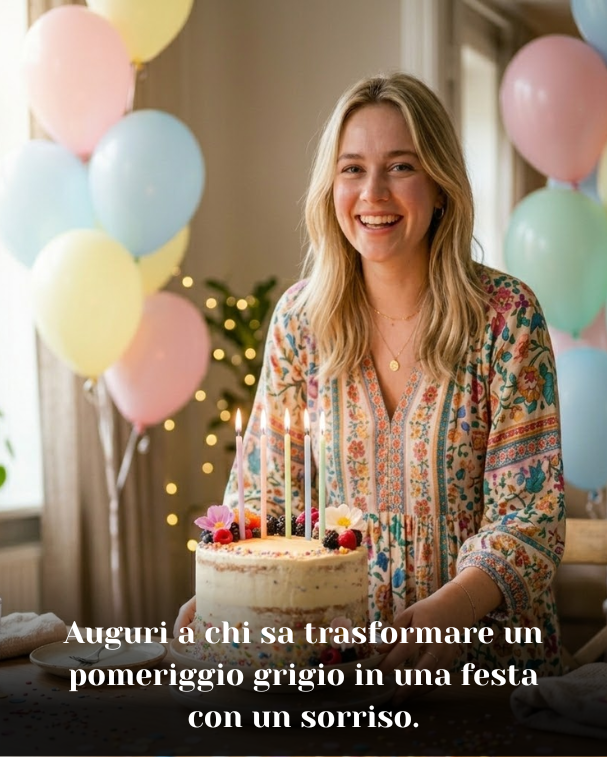 Auguri a chi sa trasformare un pomeriggio grigio in una festa con un sorriso