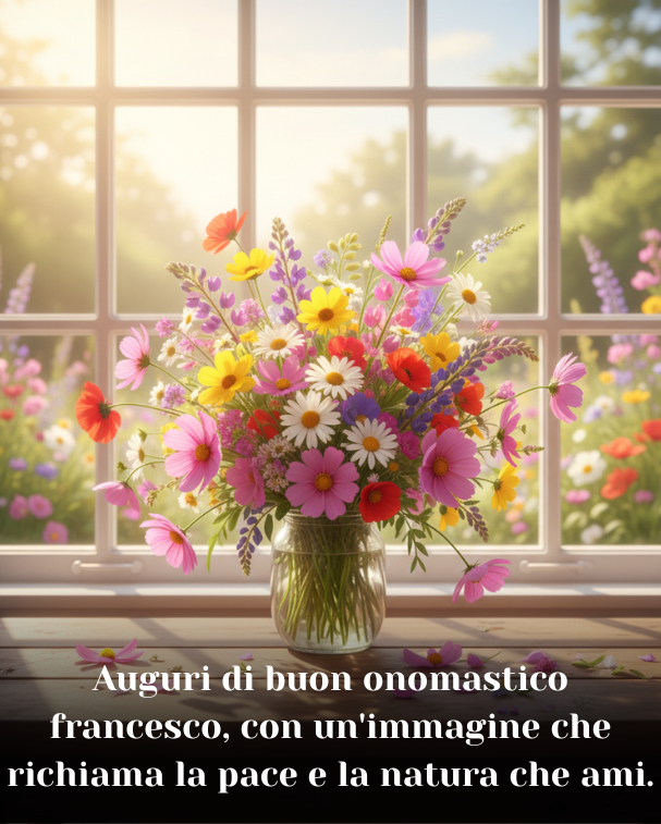 Auguri di buon onomastico francesco, con un'immagine che richiama la pace e la natura che ami