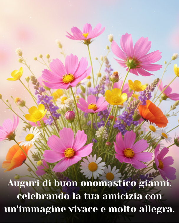 Auguri di buon onomastico gianni, celebrando la tua amicizia con un'immagine vivace e molto allegra