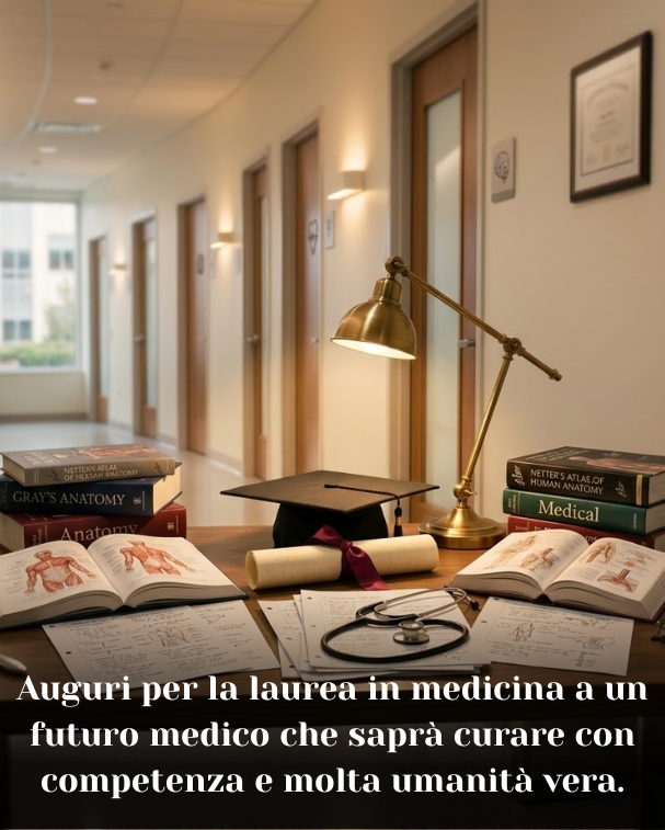 Auguri per la laurea in medicina a un futuro medico che saprà curare con competenza e molta umanità vera