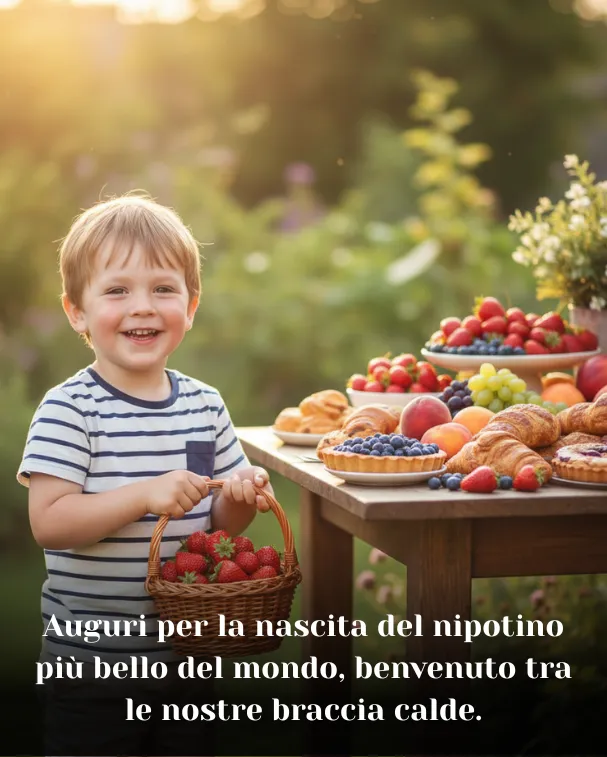 Auguri per la nascita del nipotino più bello del mondo, benvenuto tra le nostre braccia calde