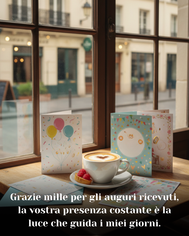 Grazie mille per gli auguri ricevuti, la vostra presenza costante è la luce che guida i miei giorni