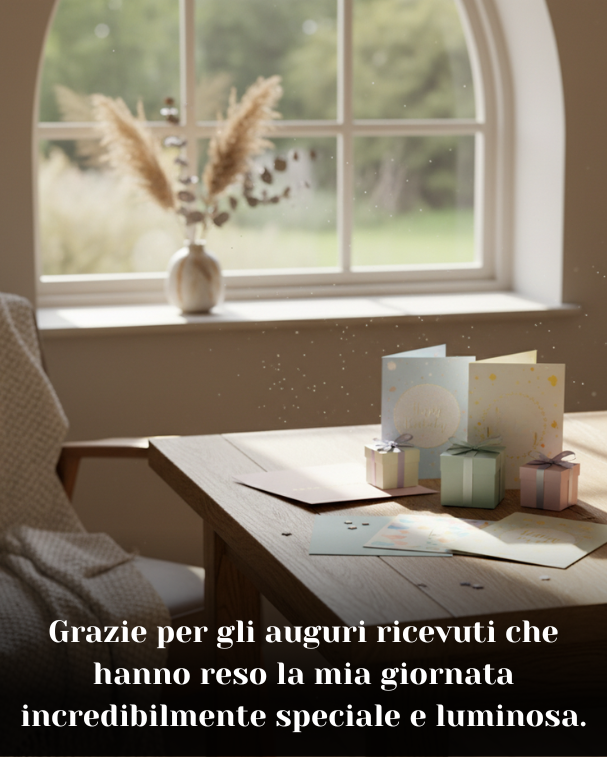 Grazie per gli auguri ricevuti che hanno reso la mia giornata incredibilmente speciale e luminosa