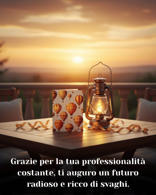Grazie per la tua professionalità costante, ti auguro un futuro radioso e ricco di svaghi