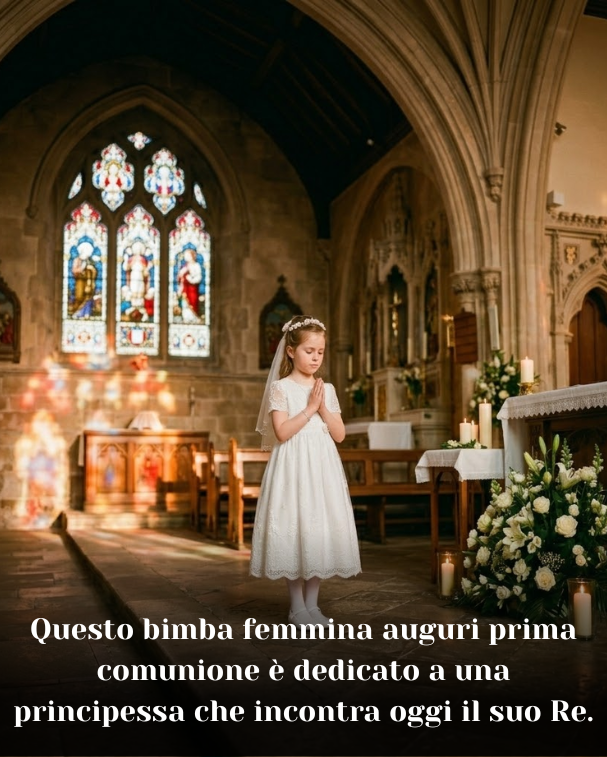 Questo bimba femmina auguri prima comunione è dedicato a una principessa che incontra oggi il suo Re