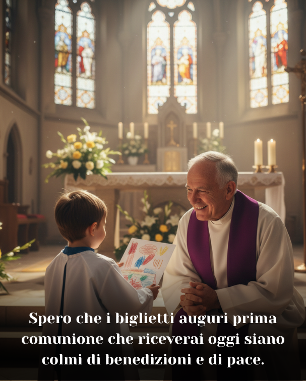 Spero che i biglietti auguri prima comunione che riceverai oggi siano colmi di benedizioni e di pace