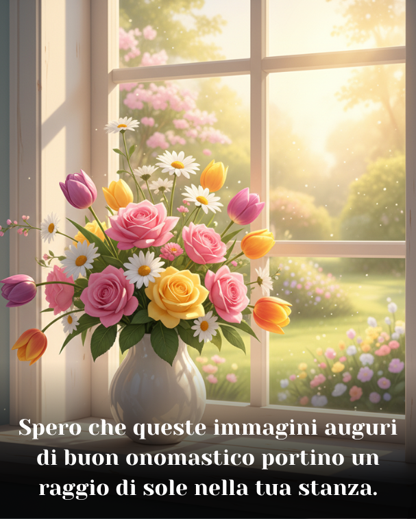 Spero che queste immagini auguri di buon onomastico portino un raggio di sole nella tua stanza