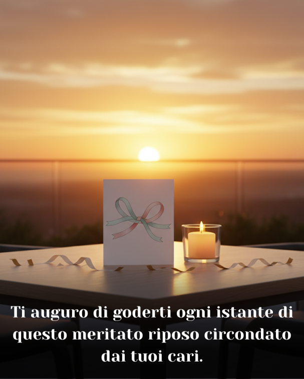 Ti auguro di goderti ogni istante di questo meritato riposo circondato dai tuoi cari
