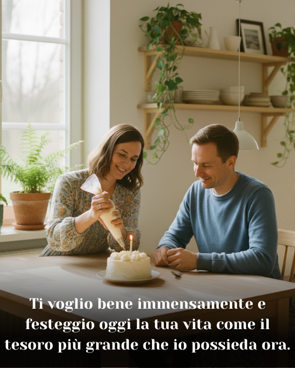 Ti voglio bene immensamente e festeggio oggi la tua vita come il tesoro più grande che io possieda ora